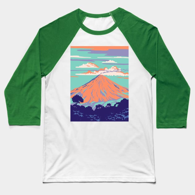 Volcan de Colima or Volcan de Fuego in Mexico WPA Art Deco Poster Baseball T-Shirt by retrovectors